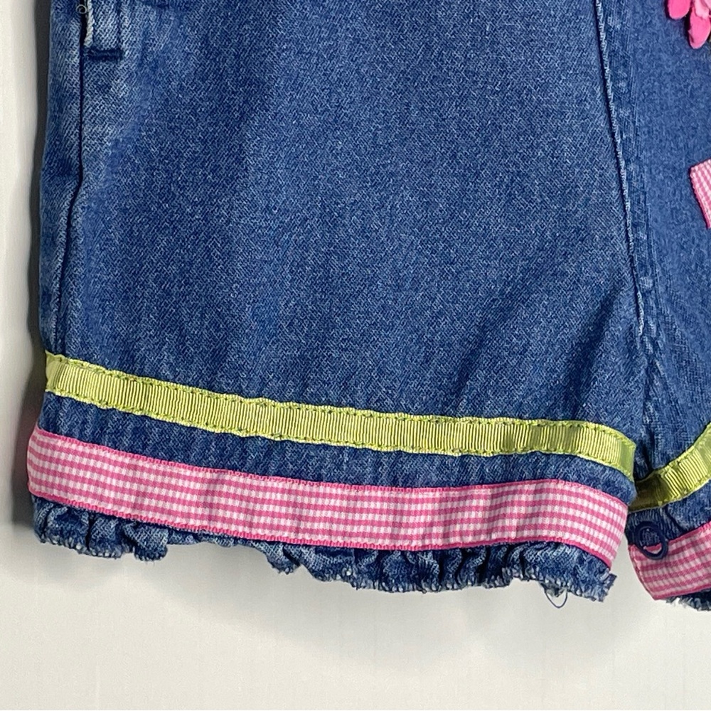 Y2K Denim Embroidered Flower Butterfly Shortall Romper Toffee Apple 12 M - Picture 6 of 14
